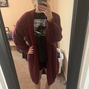 Oversized Burgundy Knit Cardigan